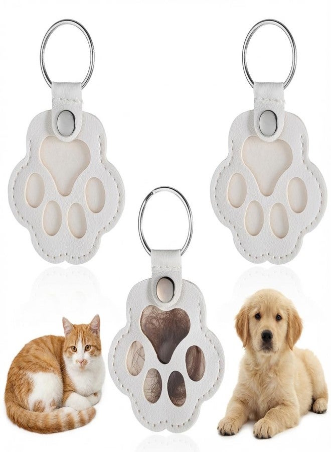 Zelphvt 3 Pcs Cat Dog Hair Keychain, Memory Keepsake Cats Dogs Pet Paw Print Keychain White Pet Hair Storage Keychains Paw Shaped Leather Keychains Pets Memorial Gift Keyring Pets Love Gift - Image 1
